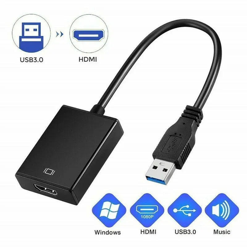 Nowe adaptery laptopa ładowarki HD 1080P USB 3.0 do HDMI Dysk adaptera bezpłatny zewnętrzny grafika Karta kablowa konwerter wideo do monitora laptopa na PC