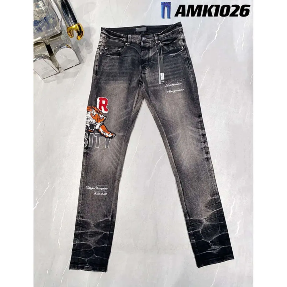 Designer Jeans Amirs da uomo High Street Hole Star Patch Pantaloni da donna con pannello ricamato Amirs Star Pantaloni stretch slim-fit Pantaloni Jean Nuovo stile 482