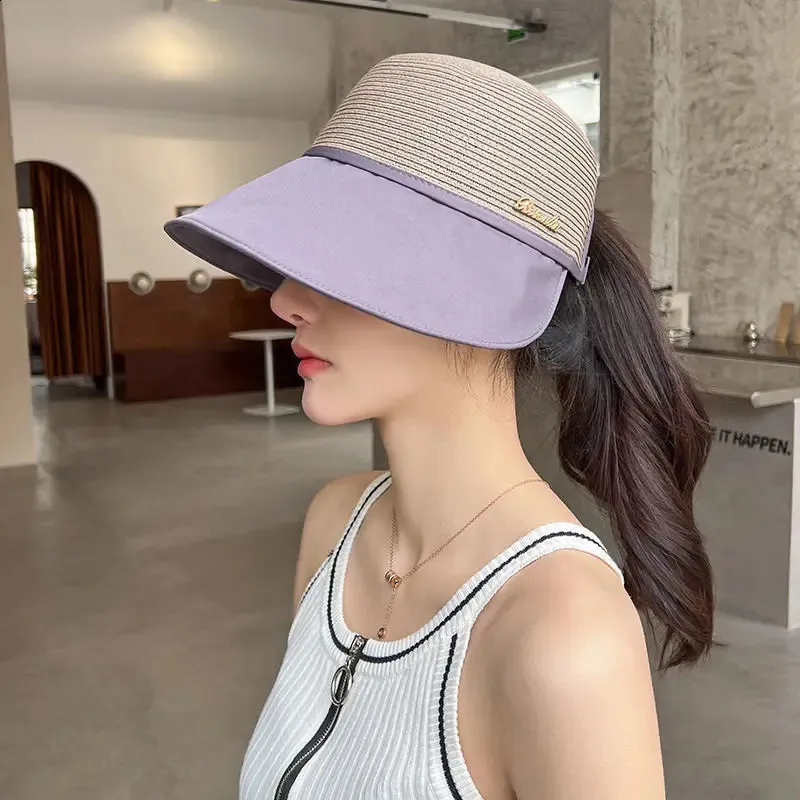 Летние солнцезащитные шляпы для женщин. Складная лоскутная соломенная шляпа с большими полями.