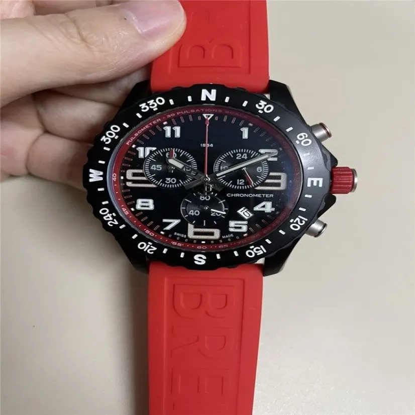 2021 novas chegadas relógio masculino quartzo cronômetro relógios de aço inoxidável mostrador preto homem cronógrafo relógio de pulso 48mm pulseira de borracha b18330u