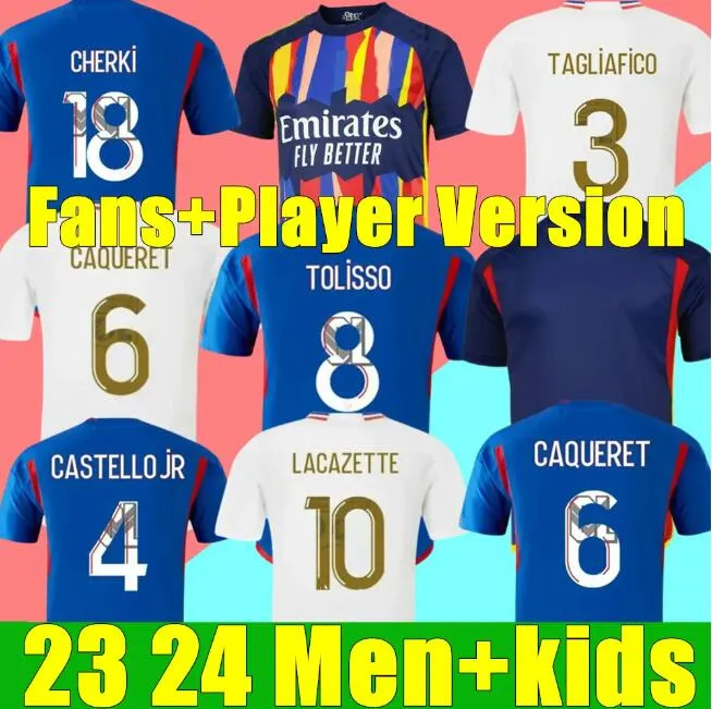 23 24 Lyonnais Maillot de Foot Lacazette Lyon Soccer Jerseys Away Blue Caqueret Ol Aouar Football Shirts Dembele 2023 2024 Cherki Barcola 남자 키즈 키트 Lyon Home 팬