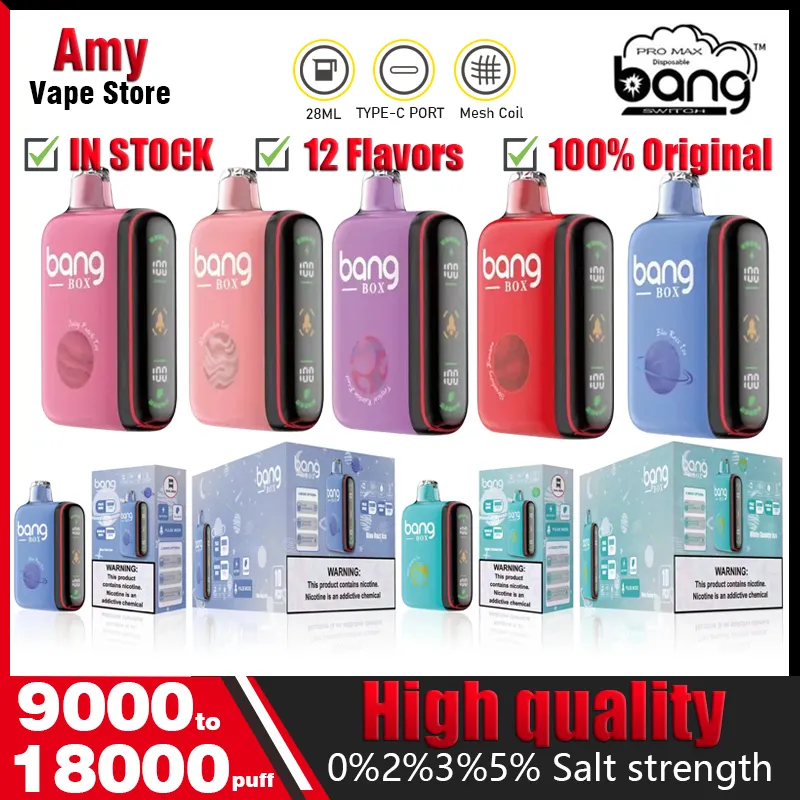 Original Bang Box Puff 9000 18000 Disposable Vape Box Kit Dual Mode 18K 9K Puffs Rechargeable Mesh Coil E-cigarettes 0% 2% 3% 5% Vaper 12 Flavors bang king 9k to 18k