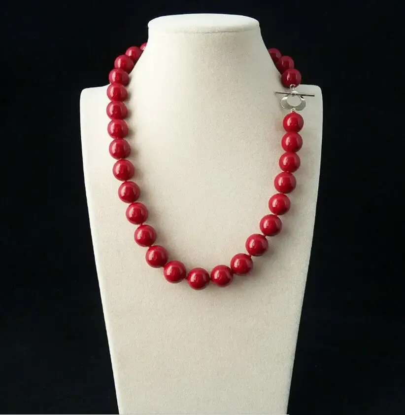 Colliers bijoux Rare énorme 12mm véritable mer du Sud coquillage rouge collier de perles fermoir coeur 18''