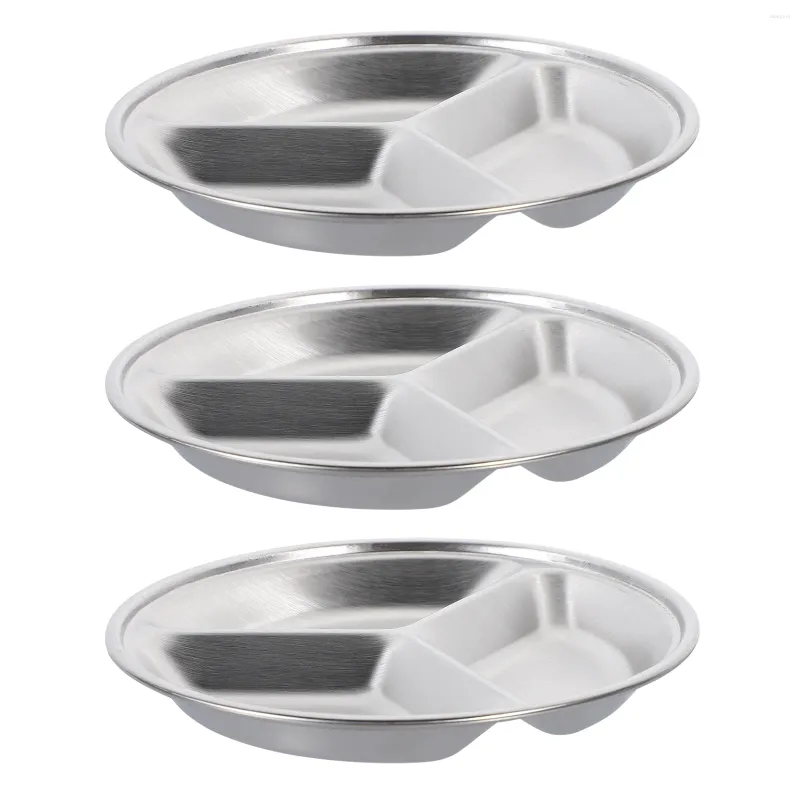 Pratos 3 Pcs Prato Redondo de Aço Inoxidável Talheres Molho Tigela Três-grade Prato Ferramentas de Cozinha Pratos de Soja para Recipiente