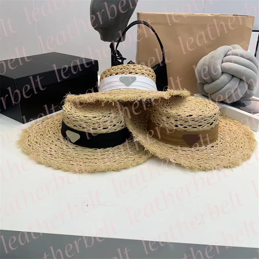 Chapeaux de paille de styliste, mode été creux à large bord, seau, Badge classique, vacances en plein air, plage, chapeau de soleil pour femmes
