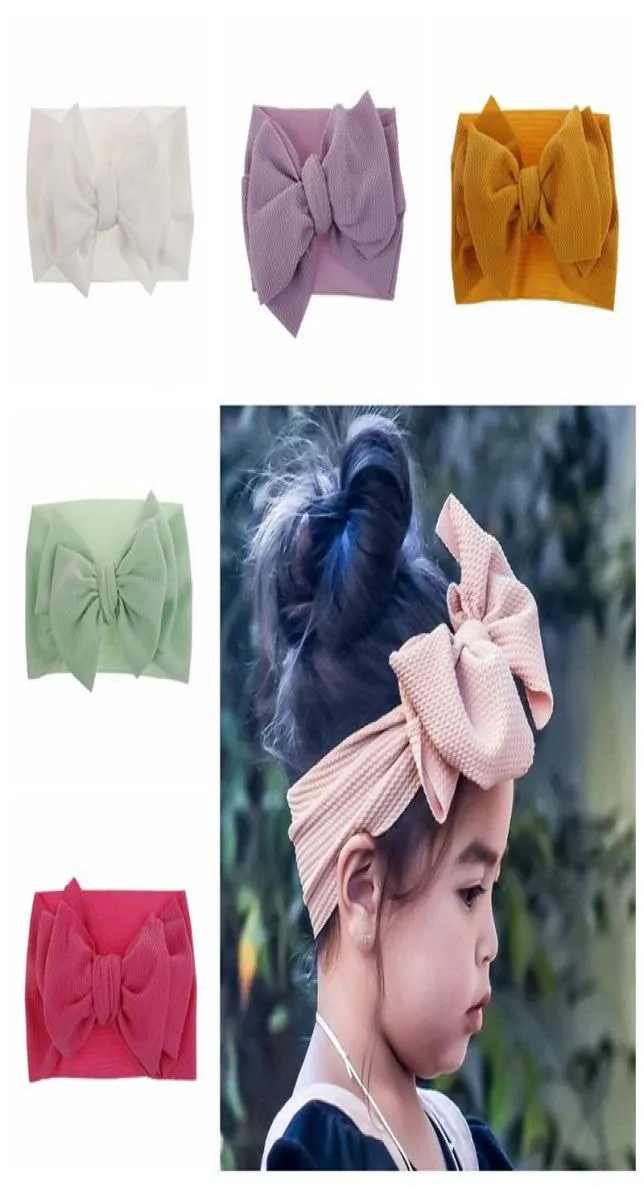 DHL 34 colors INS Baby Girls big bow headbands Elastic Bowknot hairbands headwear Kids headdress bands newborn Turban Head Wr7657352