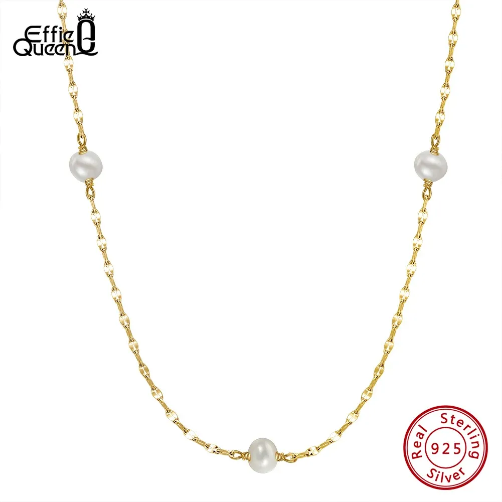 Colliers EFFIE QUEEN 14K or collier de perles de culture d'eau douce S925 argent Baroque perle minuscule collier ras du cou bijoux pour femmes GPN35