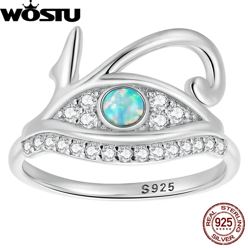 WOSTU Originele 925 Sterling Zilveren Oog van Horus Ring met Opaal Bescherming Ring voor Vrouwen Sieraden Party Verjaardagscadeau Wedjat Eye