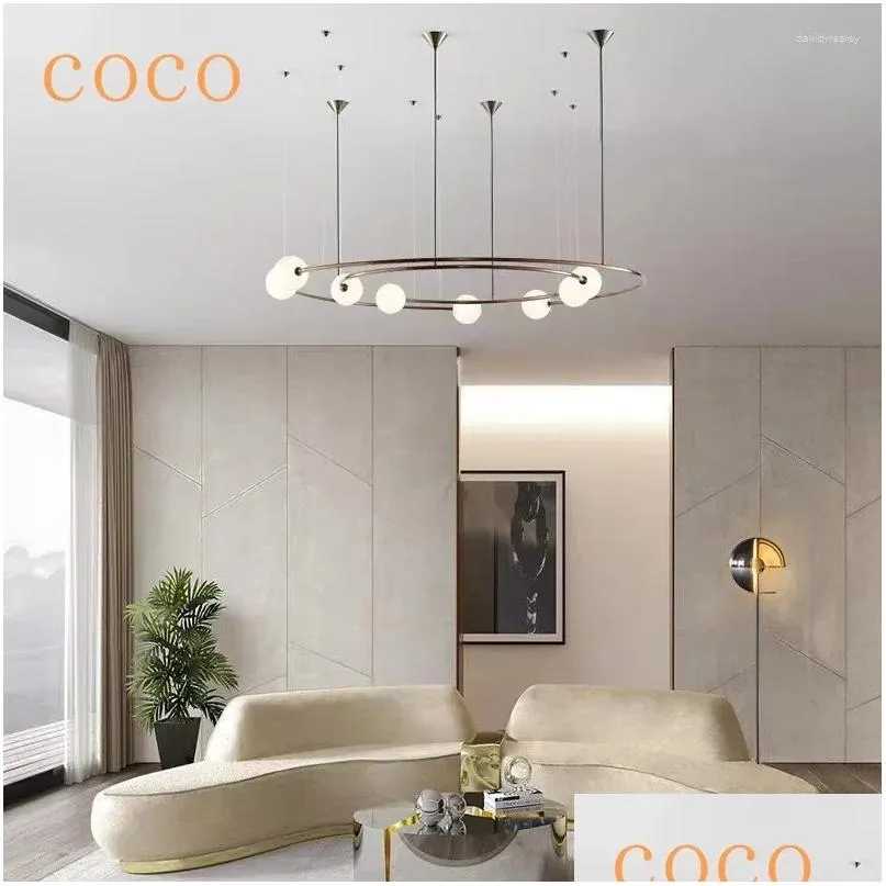 Chandeliers Modern Nordic Personality Creative Ring Pendant Lamp For The Living Room Planet Circle Hanging Shade Decoration Lighting Dhg6N