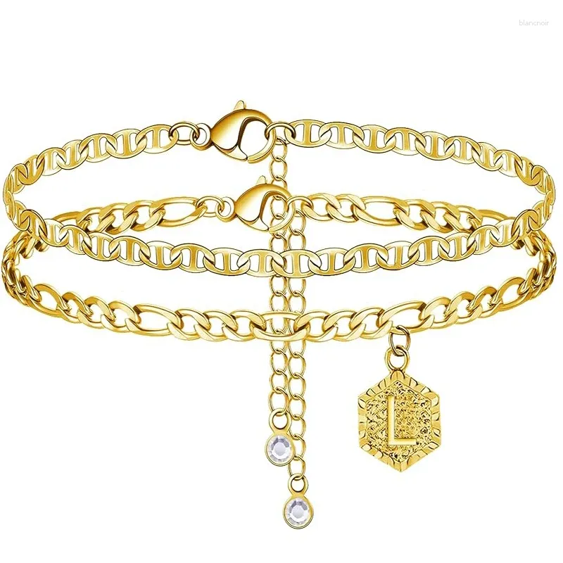 Bracelets de cheville en couches avec initiales, nom, chaîne avec lettres cubaines, mignon, lien marin, bijoux de pied