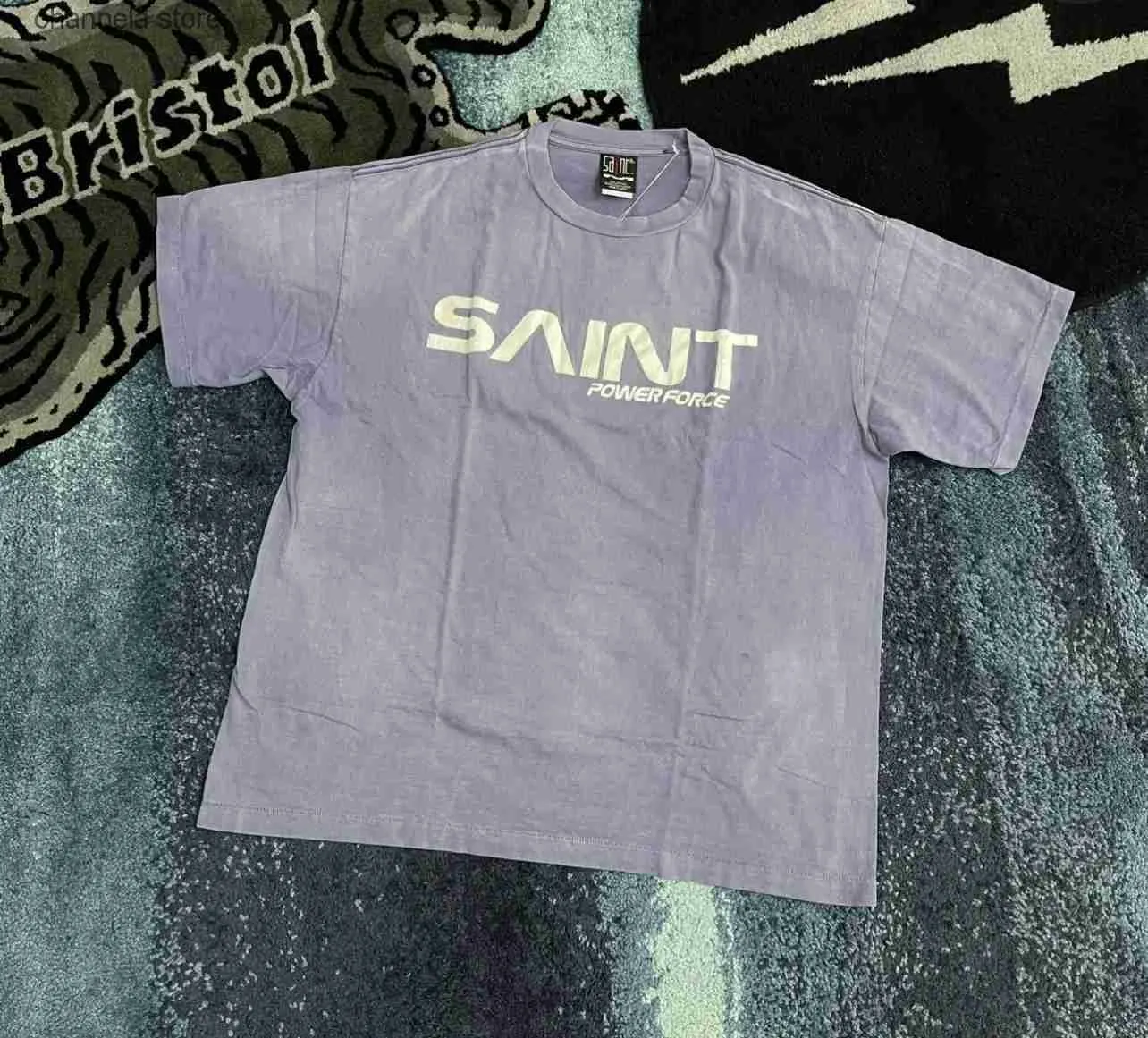 Мужские футболки большого размера, потертая футболка SAINT Michael, темно-синяя футболка для мужчин и женщин, футболки с короткими рукавами High Street GYM T240220