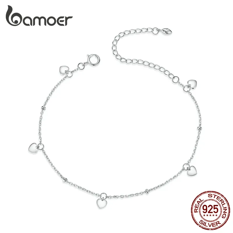 Armband Bamoer Silver S925 Chain Armband Sterling Silver Loving Heart Link Armband Fina smycken Antialllergy Gifts for Girl SCB191