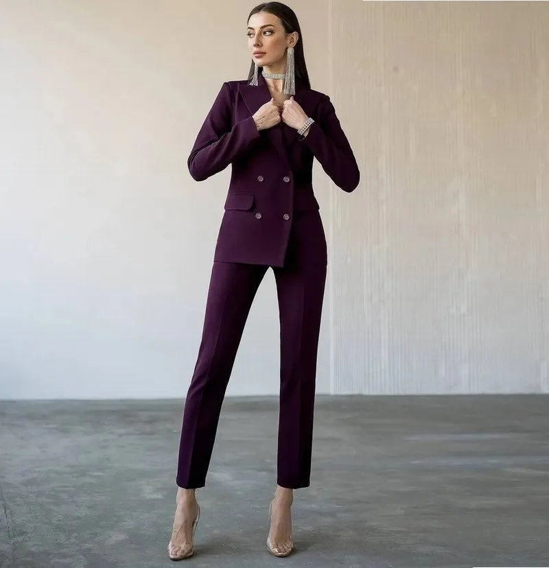 New Purple Women Suit Lady Formale Business Office Smoking Mother Wedding Party Occasioni speciali Ladies Two-Piece Set Jacket Pants A59