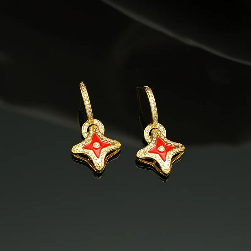 Simple Geometric Zircon Enamel Earrings Women's High Sense Graceful Earrings European and American Vintage Earrings