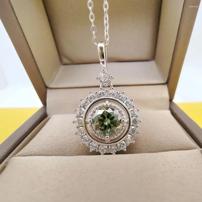 Pingentes Luomansi Verde Moissanite Girassol Colar 1 VVS GRA Certificado S925 Prata Menina Jóias Presente de Aniversário