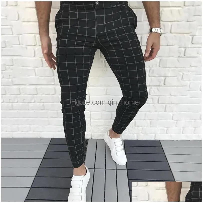 Pantaloni da uomo Abbigliamento moda casual intelligente da uomo Matita scozzese Pantaloni da jogging sottili a vita media per uomo Abbigliamento con consegna a domicilio Dhmhg