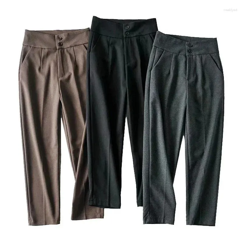 Pantaloni da donna spessi a vita alta dritti da donna 2024 colori solidi pantaloni su misura tutto-fiammifero Office Lady Casual pendolari vestito