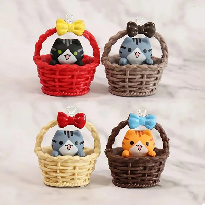 Charms 4Pcs/Lot Cute InThe Basket Charm Resin Animal Cat Pendant For DIY Jewelry Making Accessories Earrings Necklace Keychain