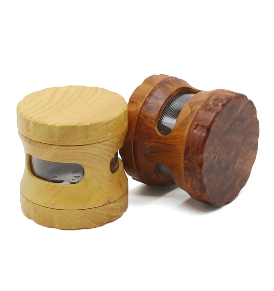 Tobacco Herb Milder naśladowanie drewnianych młynów drewnianych kruszarki do palenia 4 części w stylu bębna przezroczysty w środku 63 mm7234839
