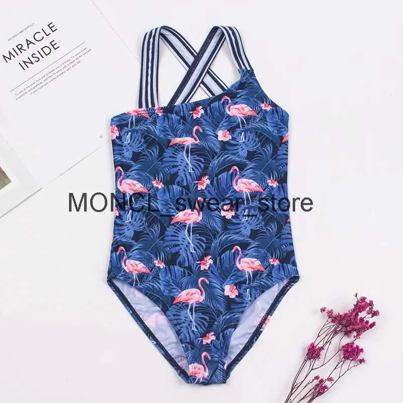 Women's Swimwear 3-14 Years Flamingo Print Summer Teen Girls Kids Beach dents Children One Piece Swimsuit Bathing SuitH2422088