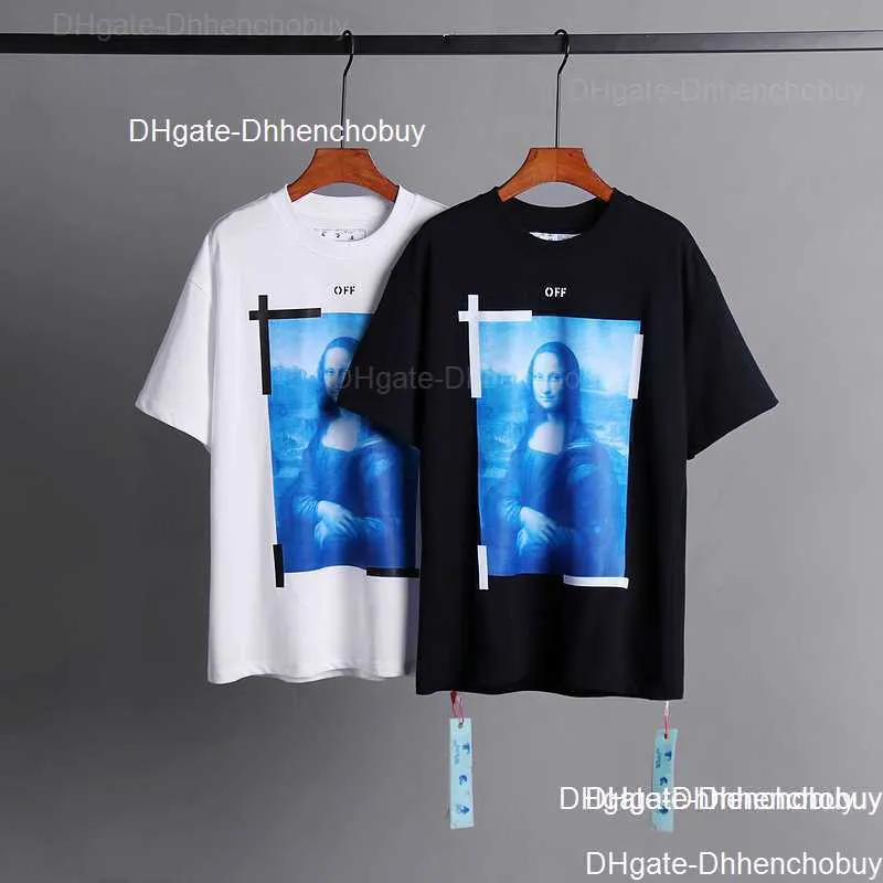 Mens T-shirts Xia Chao Brand ow off Mona Lisa Oil Målning Arrow Kort ärm Män och kvinnor avslappnad stor lös T-shirt Q76O