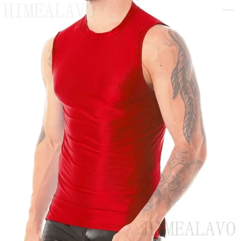 Men's Tank Tops Satin Glossy Top T-shirts For Men Sexy See Through Sleeveless Gym Male Smooth Silk Sports Running Vest Clothing