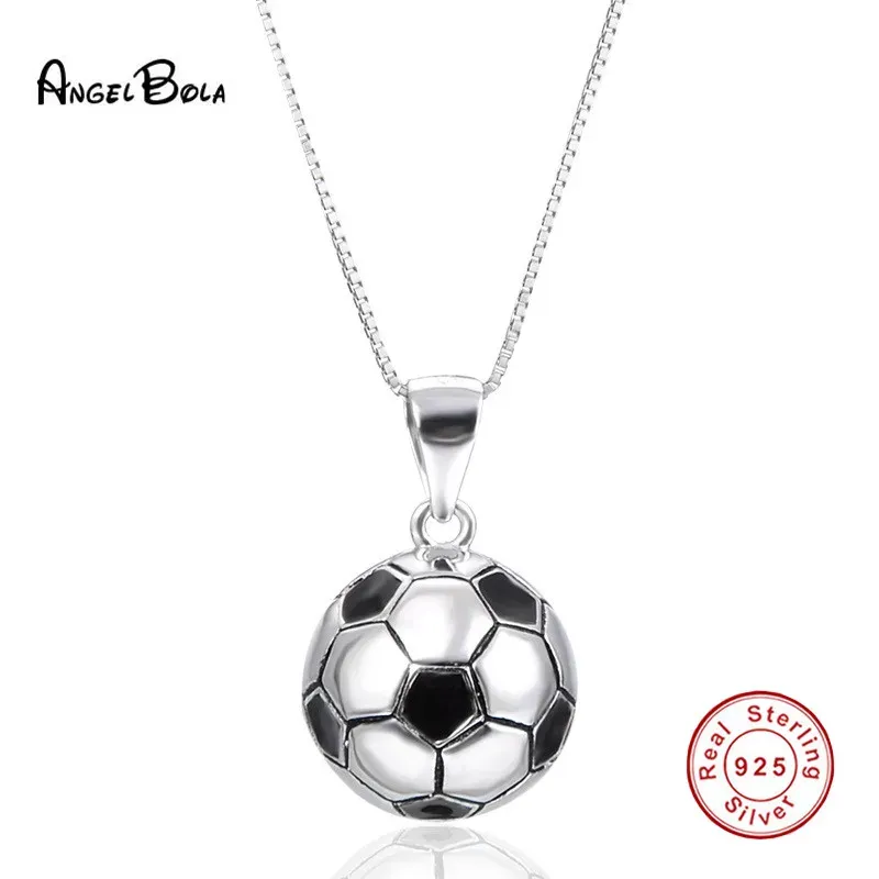 Pingentes 925 prata esterlina charme colar de futebol masculino menino crianças mulheres pingente de futebol clavícula corrente estilo desportivo 925 jóias de prata