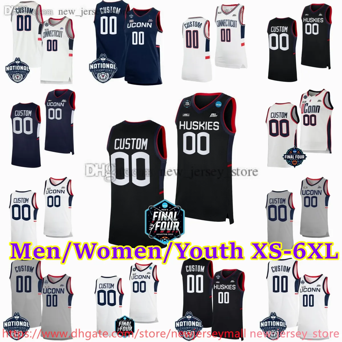 Aangepaste XS-6XL UConn Huskies basketbaltrui 12 Cam Spencer Samson Johnson Jaylin Stewart Apostolos Roumoglou Jayden Ross Andrew Hurley Singare gestikte truien