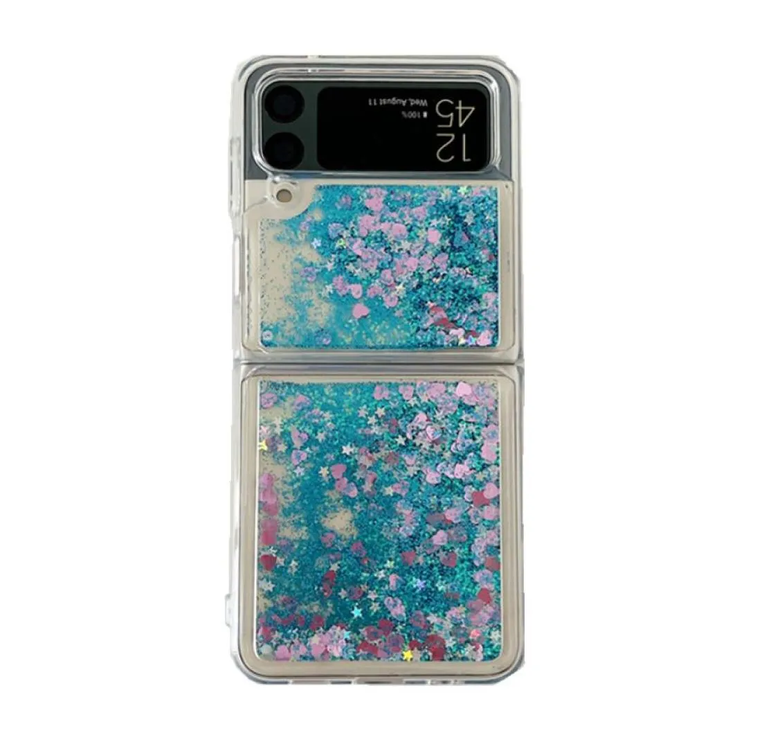 Fall för Samsung Galaxy Z Flip 4 Flip3 Huawei P50 Pocket Glitter Sequins Liquid Quicksand Bling Star Love Clear TPU SUCKSOFTIC CO1789345