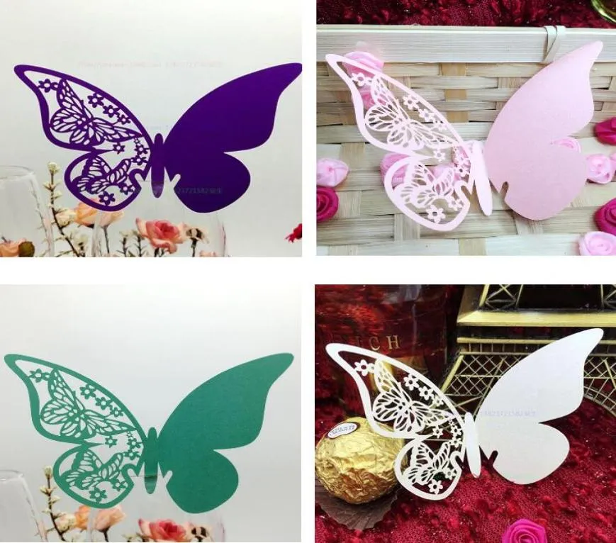 Multi Colors Laser Cut Wedding Name Card Wedding Party Table Decoration Hollow Butterfly Wine Glass Cup Paper Card2229775