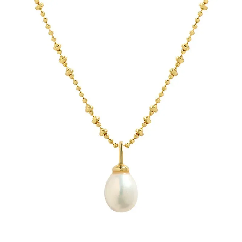 Colliers Design minimaliste avec une chaîne de perles de perle d'eau douce texturée S925 Collier de clavicule en argent sterling pour les femmes