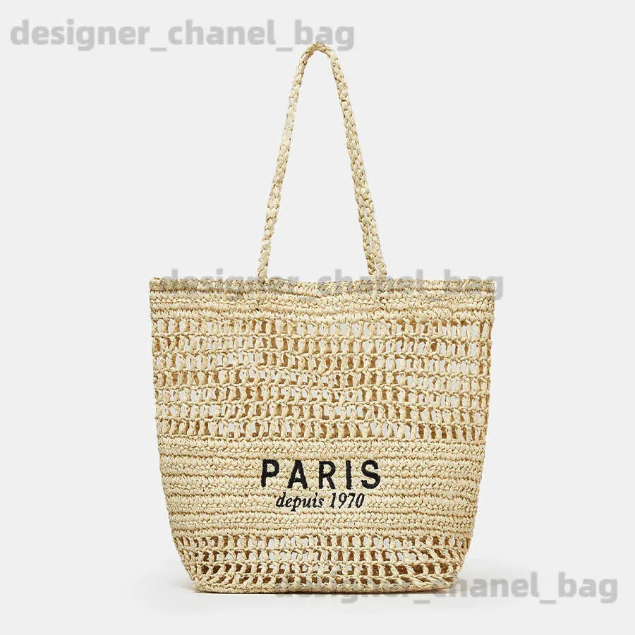 Totes Casual Hollow Str Designer Letters Paper Woven Women Shoulder Bags Handmade Summer Beach Handbag Large Capacity Purse T240220