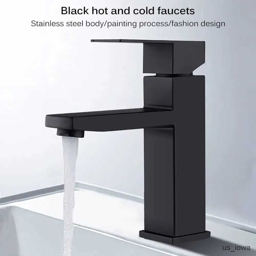 Bathroom Sink Faucets Black Plated Square Stainless Steel Bathroom Basin Faucet Square Vanity Sink Mixer Hot Cold Lavotory Tap