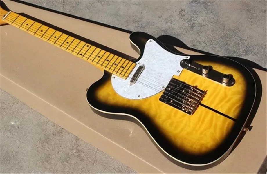 أعلى جودة مبطن القيقب tuff الكلب الأصفر الغيتار الكهربائي الجيتار basswood الجسم الأبيض pearloid pickguard gold hardware