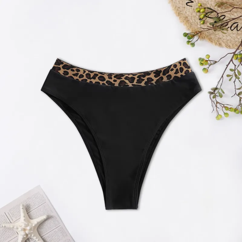Women's Swimwear 2024 Leopard Print Bikini Bottoms Sexy High Waist Pants Fashion Plain Fabric Nylon Material Summer Monokini