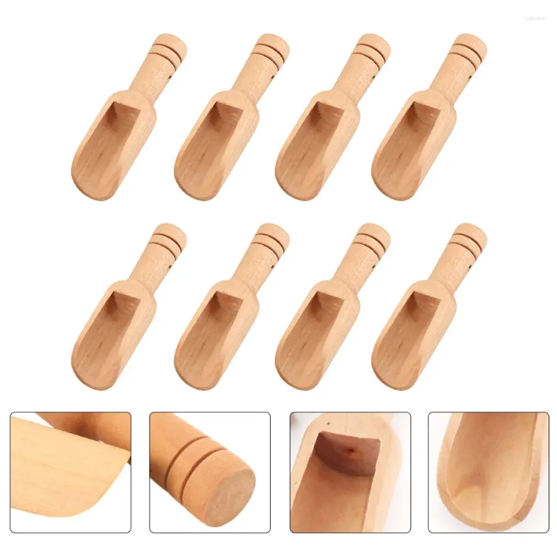 Tea Scoops 8 Pcs Mini Wooden Household Spoons Salt Shovels Short Handle Milk Bath Creative