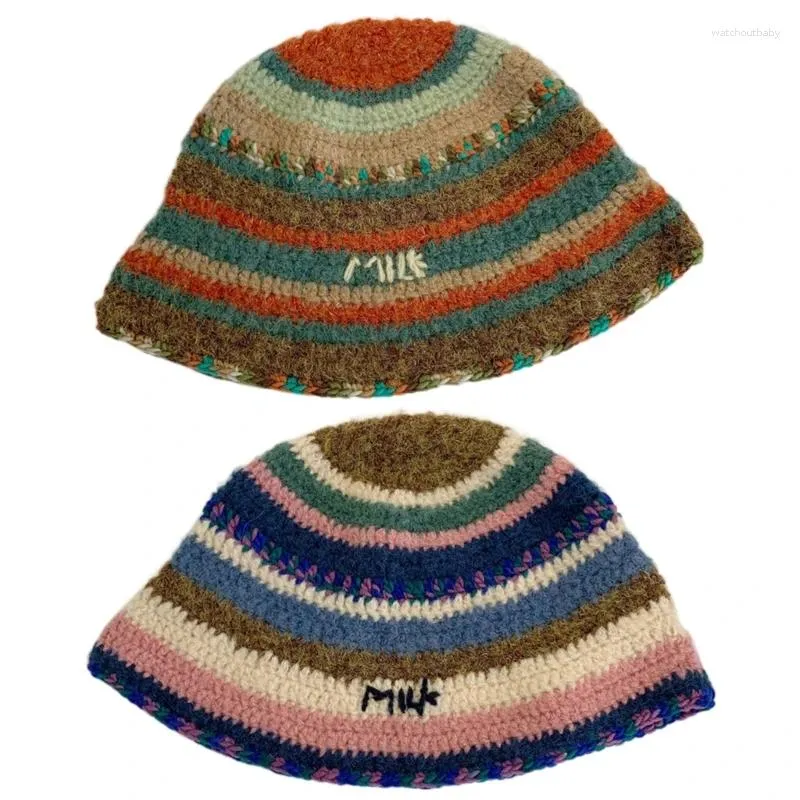 Bérets Chapeau tricoté coloré pour femmes et filles, chapeaux seau au crochet faits à la main Y2k