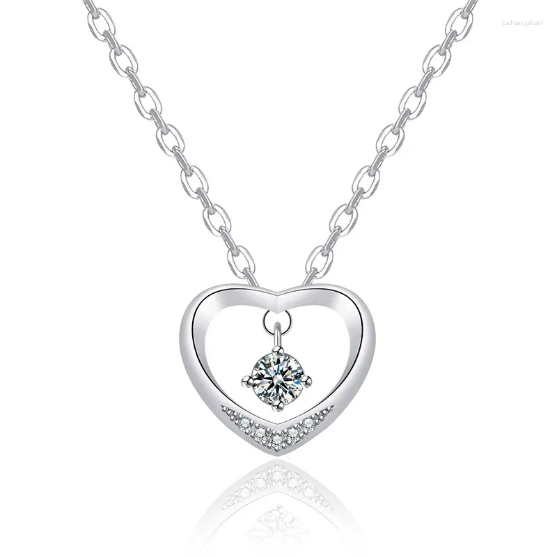 Hänge halsband 925 sterling silver söt hjärtkristall uttalande halsband för kvinnor flickor alla hjärtans dag gåva mode smycken grossist