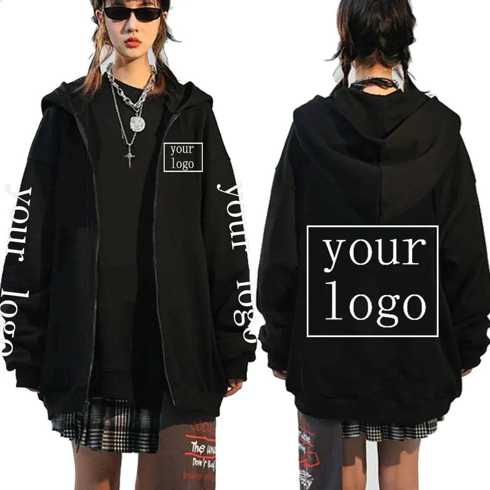 Your Own Design Brand Picture Zip Up Hoodies Custom Men Women Text DIY Print Zipper Sweatshirt Loose Casual Jackets Coats 240220