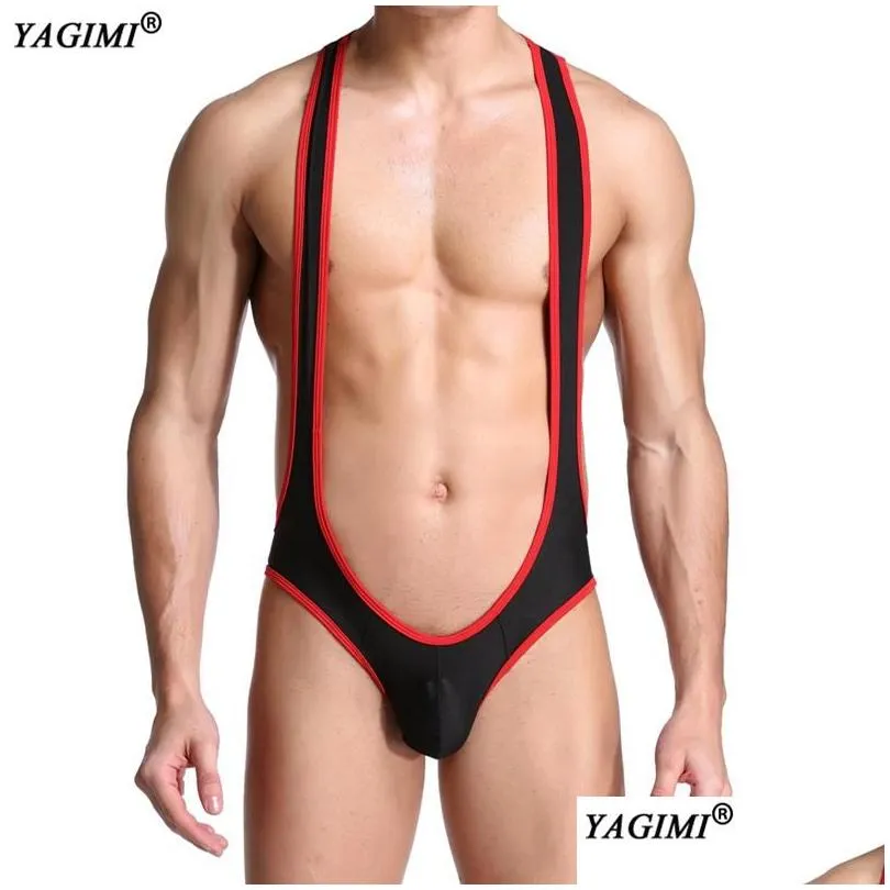 アンダーパンツYagimi Gay Y Underwear Mens Bodysuit Jockstrap Bodywearレスリングシングルレオタードジャンプスーツサスペンダーテディ