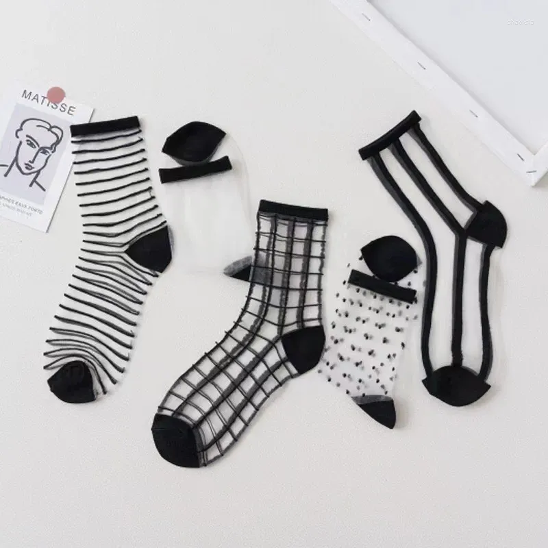 Kadın Socks Bayan Dantel Şeffaf Siyah Beyaz Fishnet 2024 Yaz Moda Elastikiyeti Ayak Bileği İnce şeffaf çorap