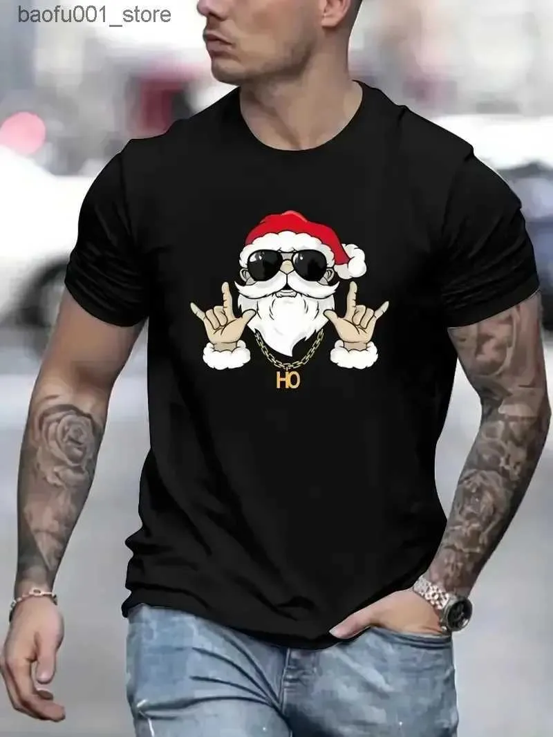 Herr t-shirts Santa Claus tryckt t-shirt för män mode trend överdimensionerade t-shirts hiphop harajuku streetwear casual o-hals kort ärm toppar q240220