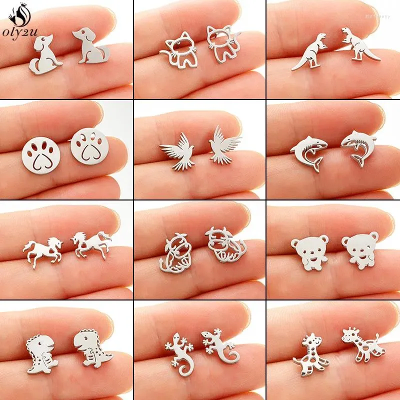 Stud Earrings Multiple Stainless Steel Animal For Women Unique Dinosaur Swallow Shark Lizard Earings Fashion Jewelry Oorbellen