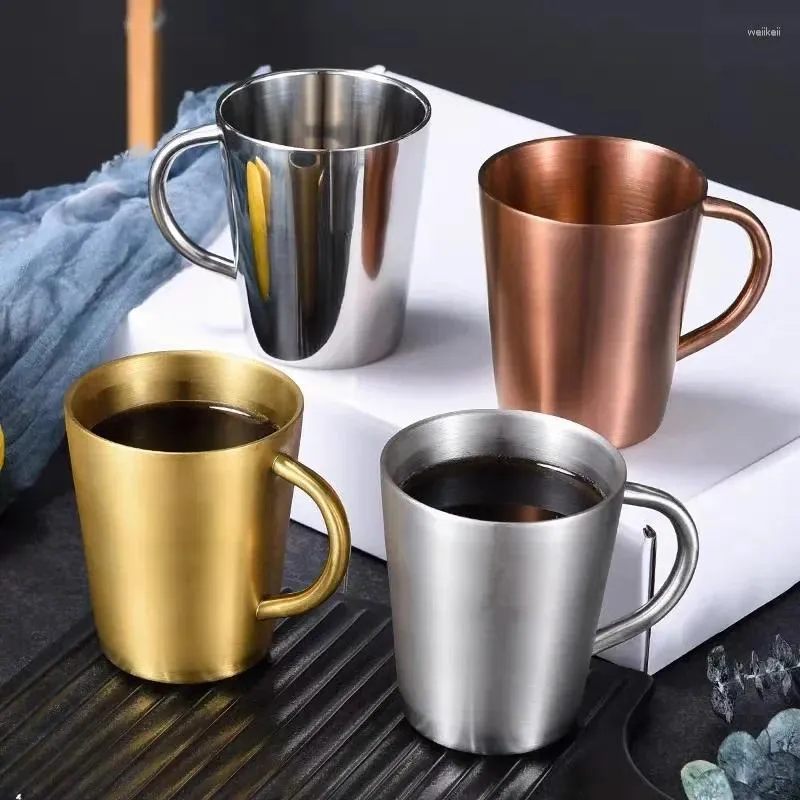 Mokken Solid Simple 304 roestvrij staal Dubbellaags verdikte anti-val watermok met handvat Bierkantoor Koffiekopje