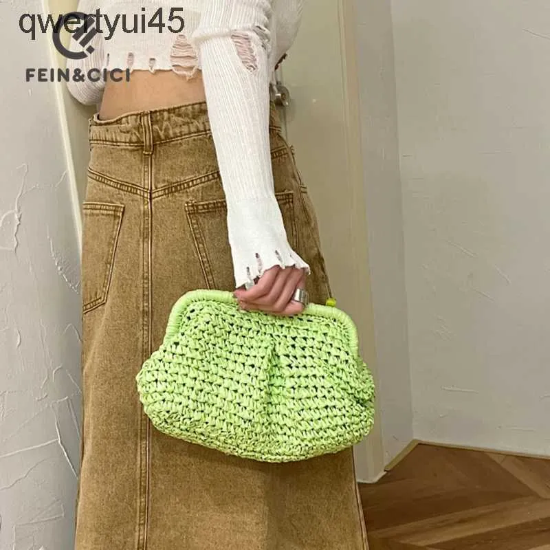 TOTES RAFFIA CROCET STRAW CLU BAG WOMEN ANDMADE SUMMER BEAC WOVEN ANDBAG KAKI NATRUAL GREEN ROSE 2023 NEWH24220