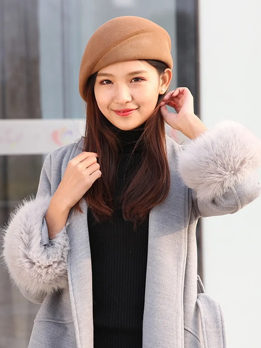 Hats Pure Wool Felt Fascinator Wedding Hat Pillbox Hat for Women Tail Party Vintage Lady Winter Solid Beret Hat Hostesses Cap