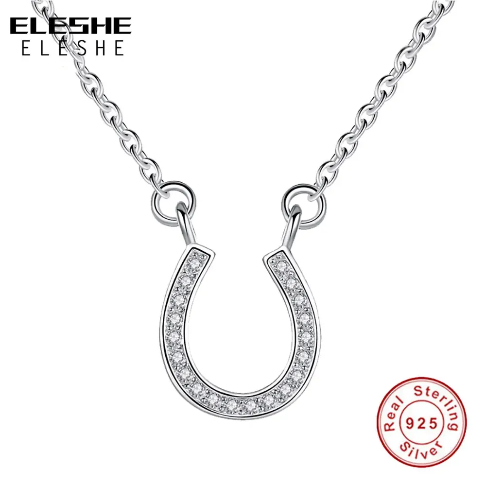 Necklaces ELESHE Fashion New Lucky Horseshoe Pendant Necklace for Women Jewelry Horse Hoof Letter U Zirconia Necklace Female Gift