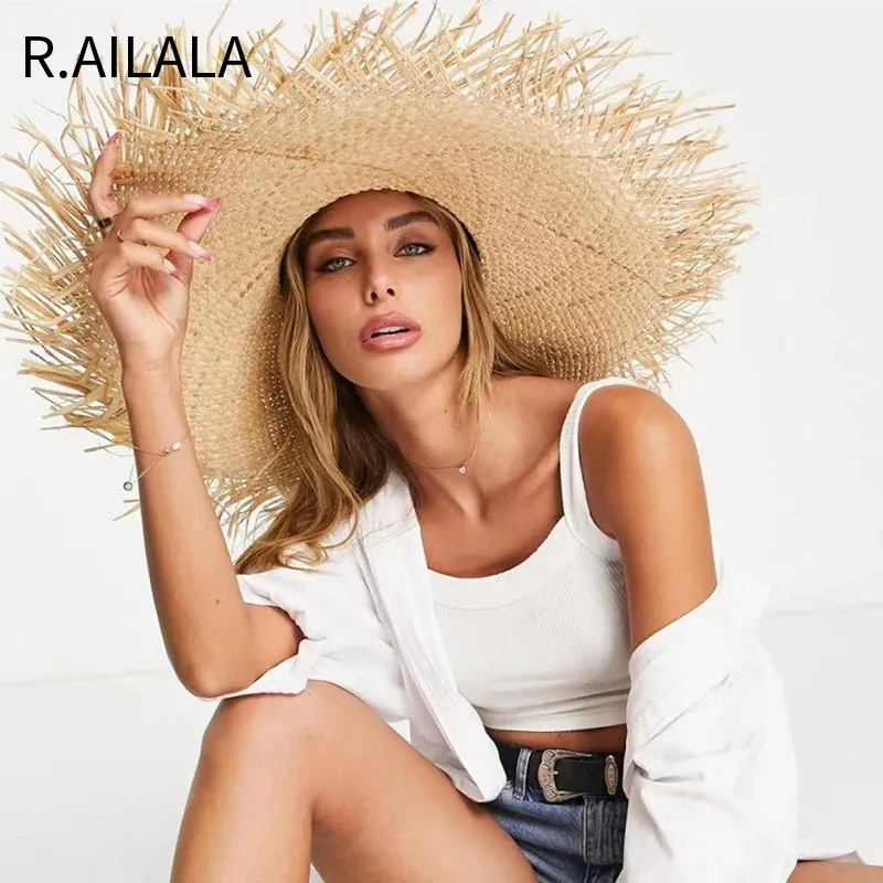 Snapbacks Ny naturlig Lafite Men's Women's Sun Hats Widebrimma diskette Folding UV Straw Hat Holiday Wedding Fashion Sunscreen Beach Hat