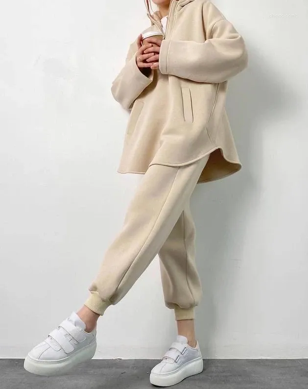 Calças femininas de duas peças lazer manga comprida com capuz e conjunto esportivo a última moda vendendo design exclusivo para roupas