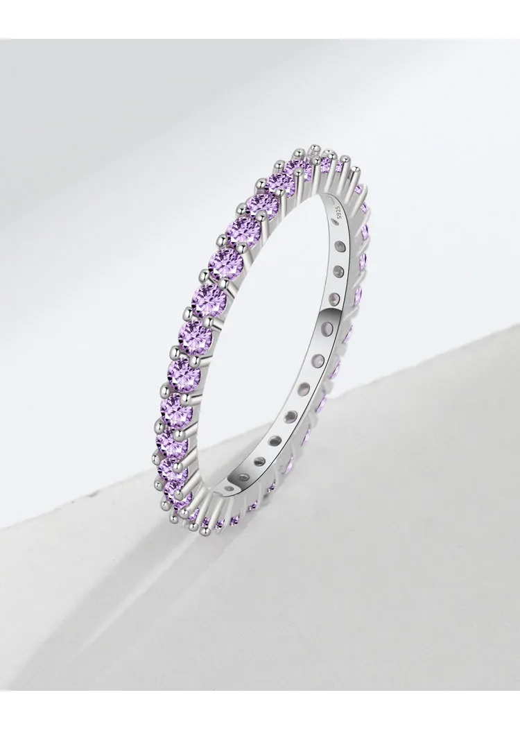 2024 Unique Wedding Rings Simple Fashion Jewelry 925 Sterling Silver Round Cut Amethyst CZ Diamond Zircon Party Women Promise Engagement Band Ring Gift